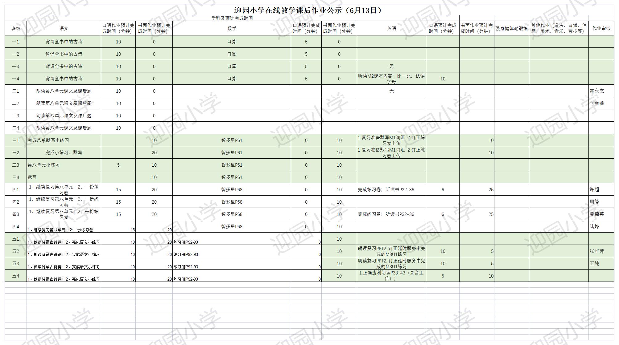 迎园小学 6.13作业公示（每天16：00前在线编辑）.jpg