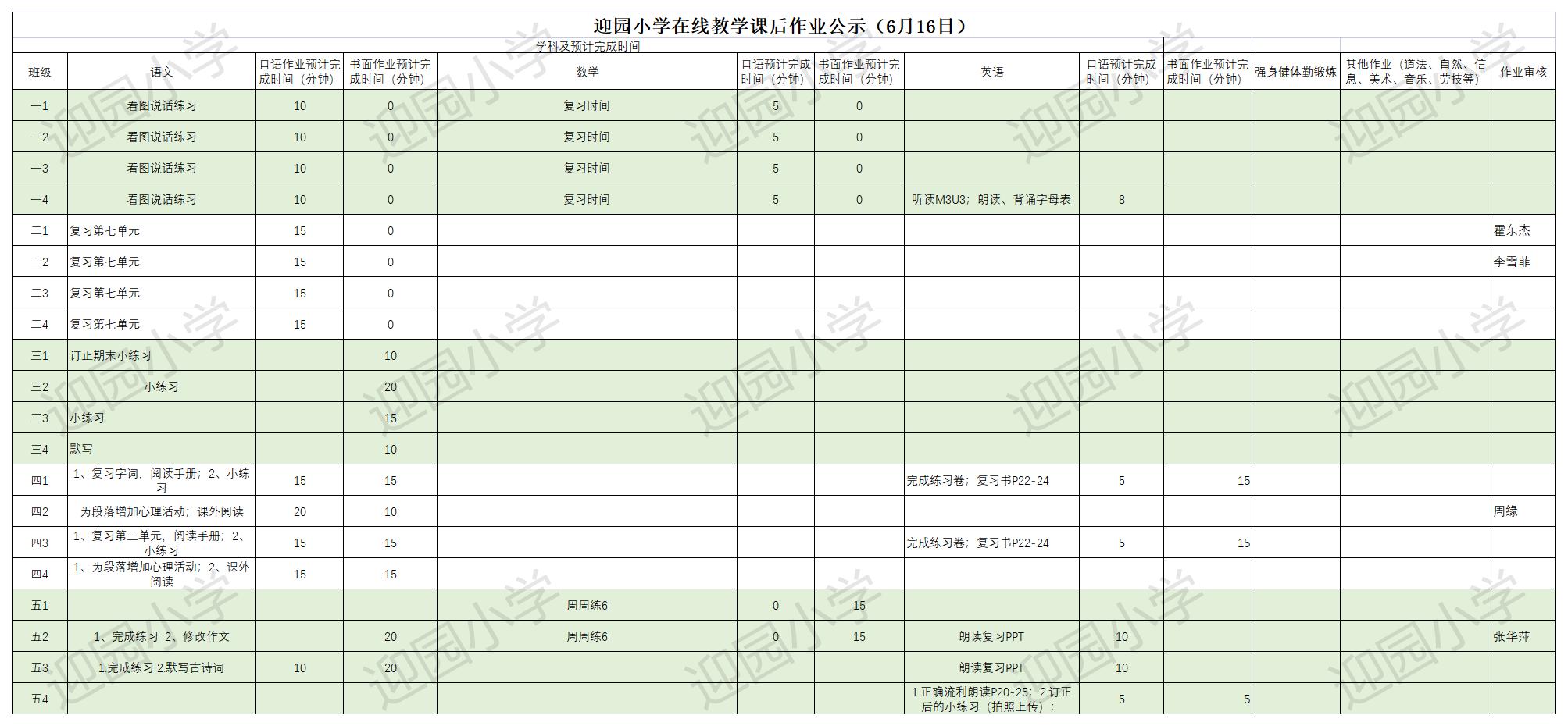 迎园小学 6.16作业公示（每天16：00前在线编辑）.jpg